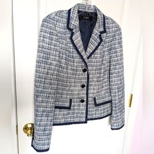 Talbots 10 blazer blue knit details